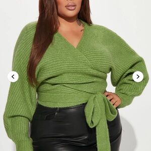 Fashion Nova Under Wraps Green Rib Knit Wrap Sweater NWT Size 1X